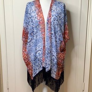 Blue/red/white fringed wrap/caftan. Size M/L